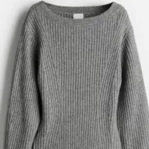 H&M Gray Melange Rib-Knit Boat-Neck Dress (small)